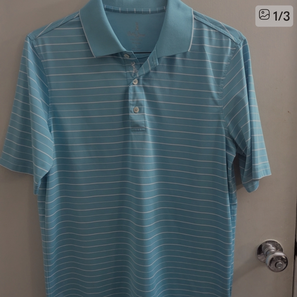 *Bundle Of 3 Medium Bobby Jones Polo Shirts* Blue Striped, Orange And Purple EUC